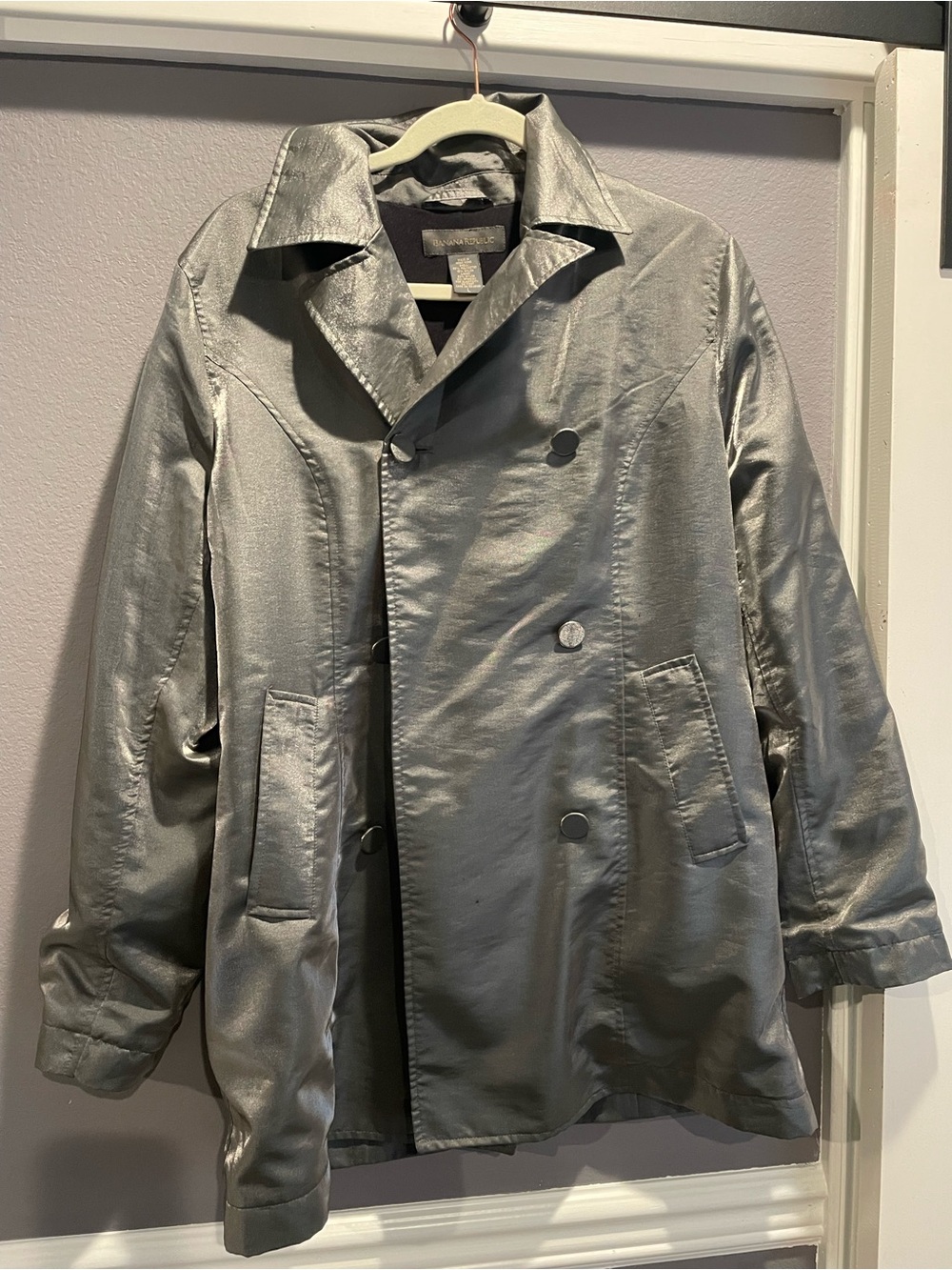 Banana Republic Metallic Silver Double-Breasted Jacket